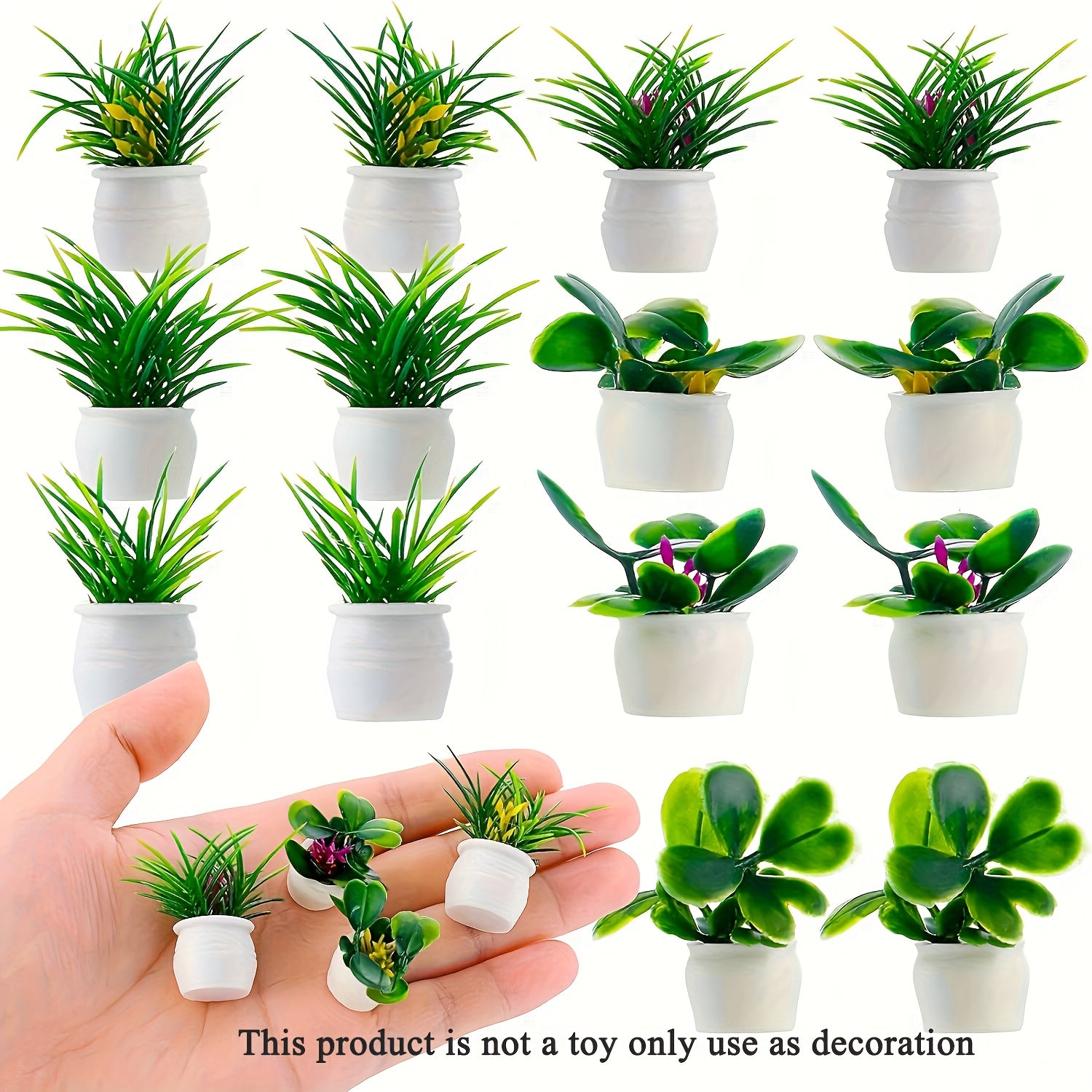 Set of 5 Miniature Artificial Potted Plants for Dollhouse or Garden Decor