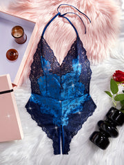 Women's Lace-Up Bodysuit with Sheer Back and Open Crotch