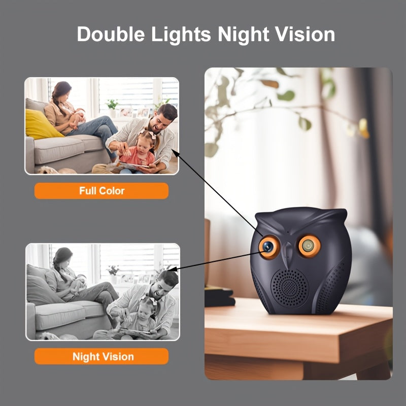 Owl-Shaped Indoor WiFi Security Camera with Night Vision 1080p HD USB Powered