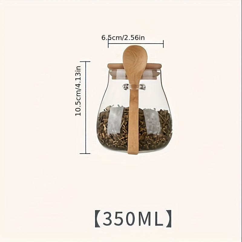 Прочная стеклянная банка с деревянной ложкой и крышкой — идеально подходит для хранения кофейных зерен, сахара, чая, соли, конфет, специй и многого другого — легко мыть вручную, герметична и пригодна для повторного использования