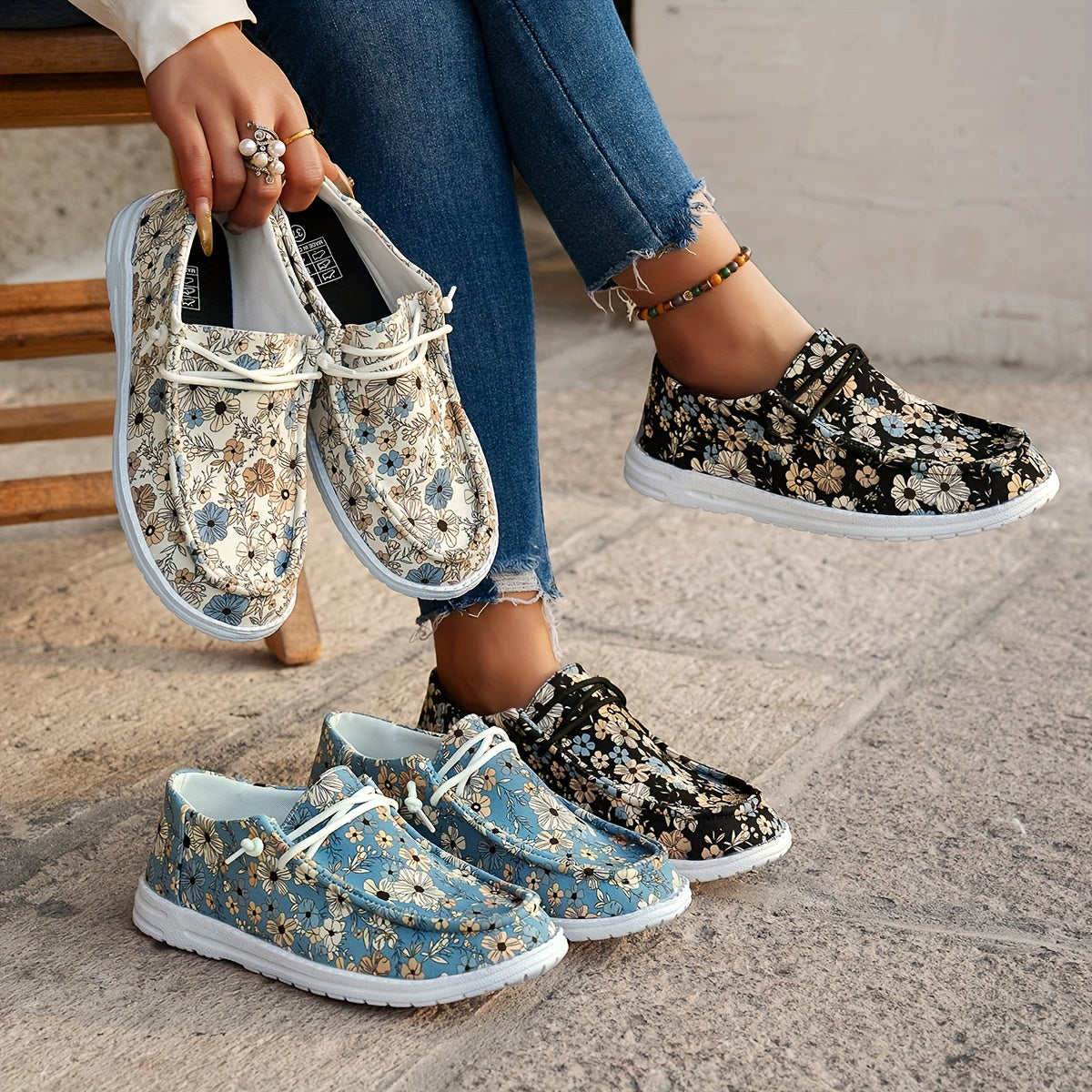 Women's Loafers Casual Flats All-Season Slip-On Comfortable White Blue Black Floral