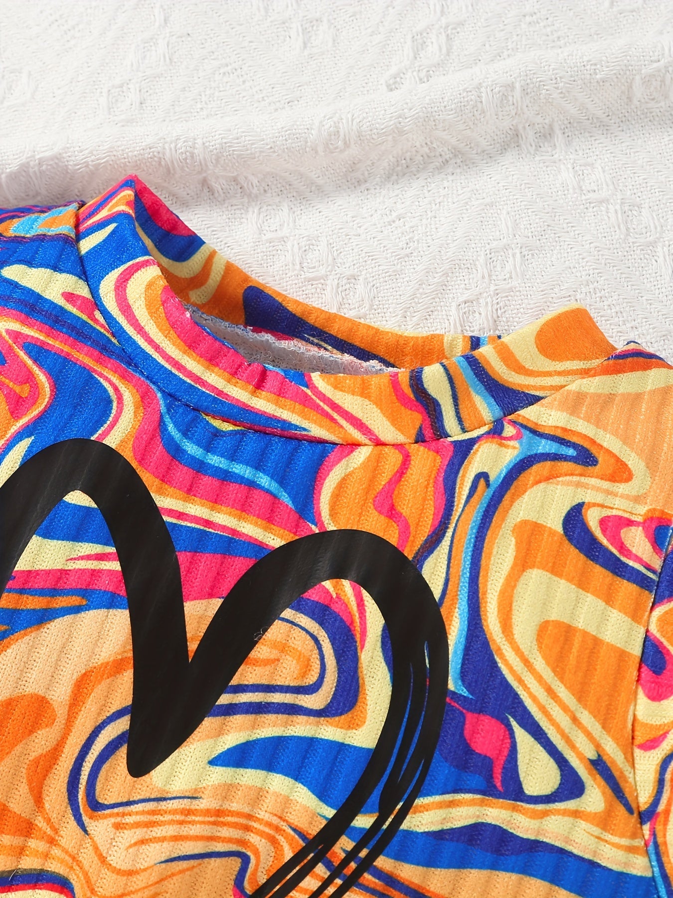 Girls Summer Outfit Set 4 Pieces Heart Print Tank Top and Shorts Polyester Knit Casual