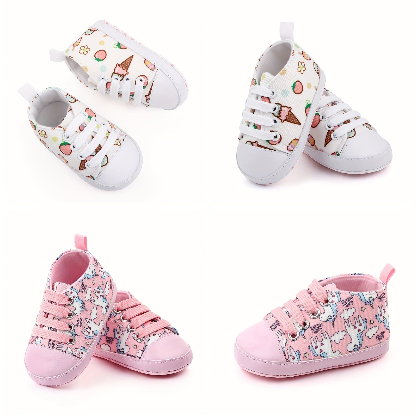 Baby Canvas Sneakers with Cartoon Print Adjustable Lace-Up Indoor Casual Shoes