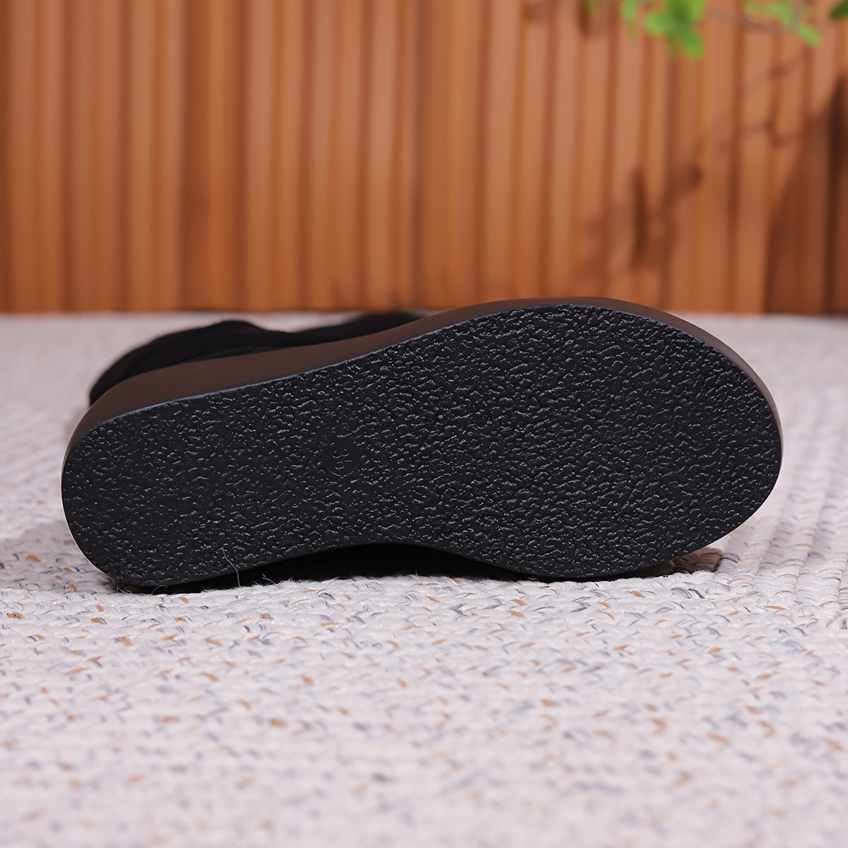 Women's Fuzzy Solid Color Winter Boots Slip-On Wedge Platform Sole Round Toe