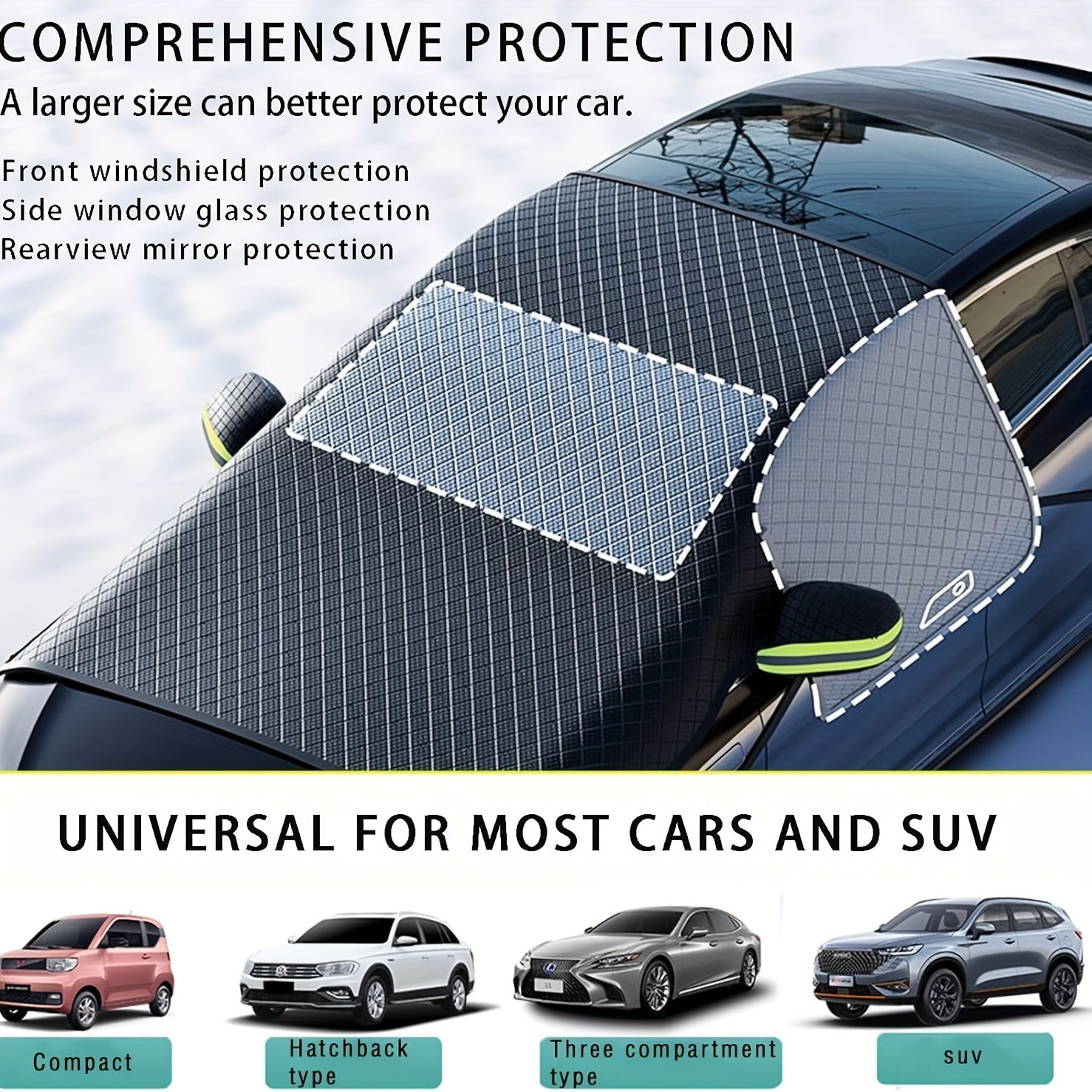 Large Car Windshield Snow Cover with Magnetic Frost Guard Made of Oxford Fabric