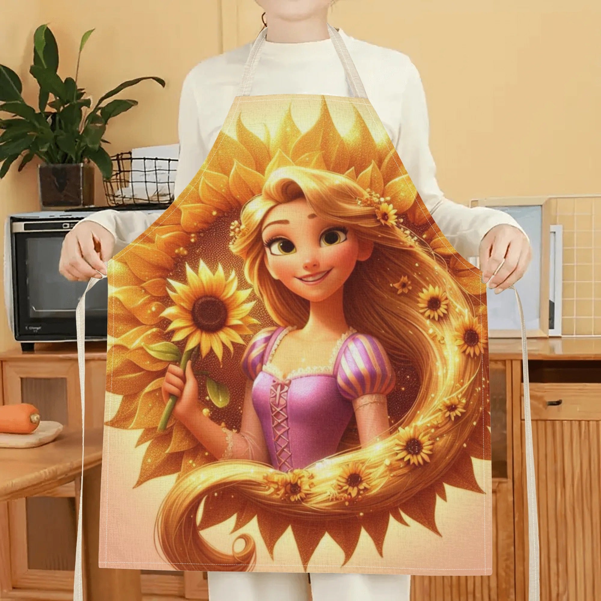 Waterproof Elsa Apron with Cartoon Princess Sunflowers for Kitchen and Restaurant Use