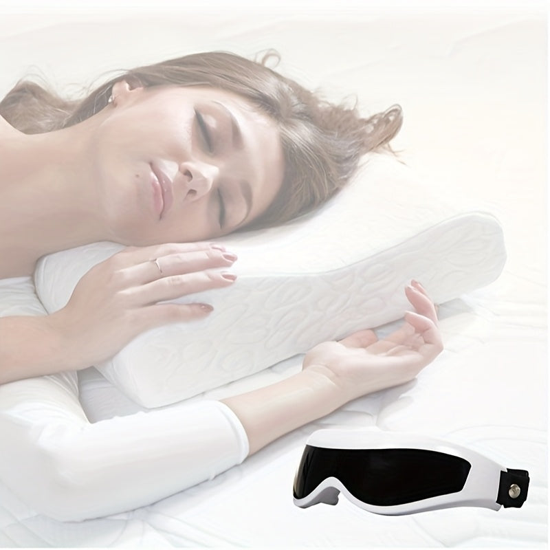 White Portable Electric Eye Massager with Vibrating Eyemask Adjustable Headband No Battery Required for Home Use