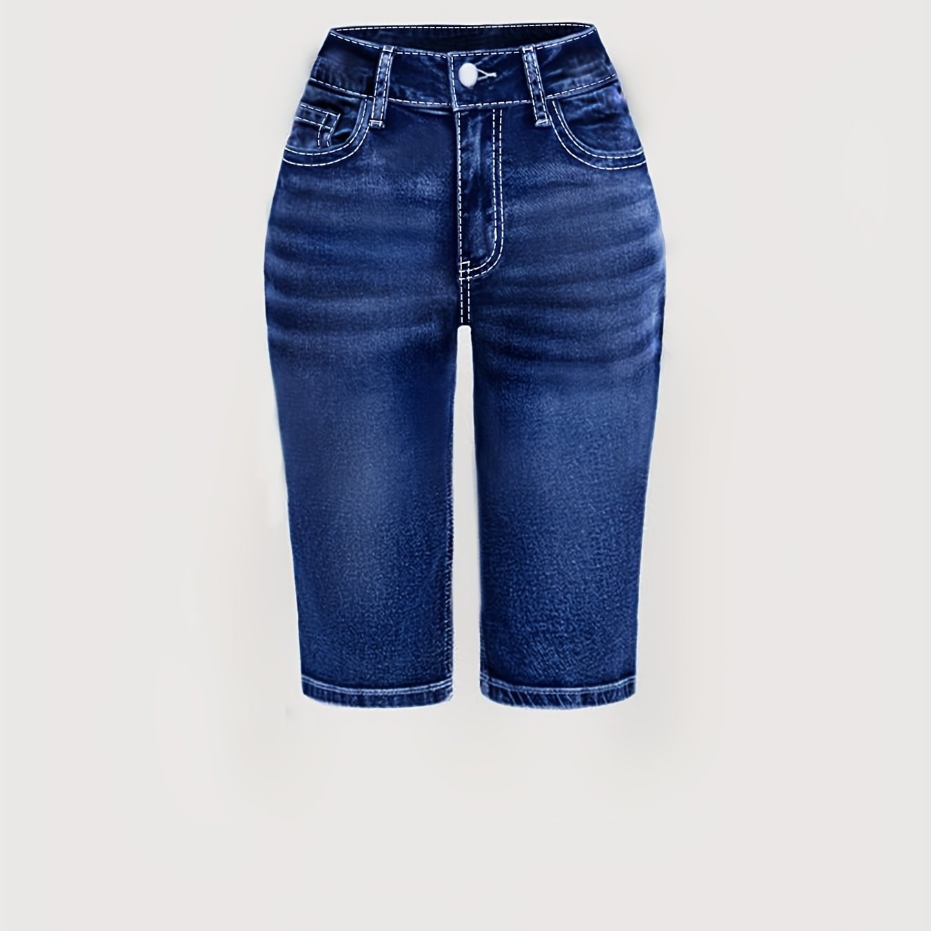 Ayollar uchun keng hajmli yuqori belli denim shortlar, tikuv va elastik bilan