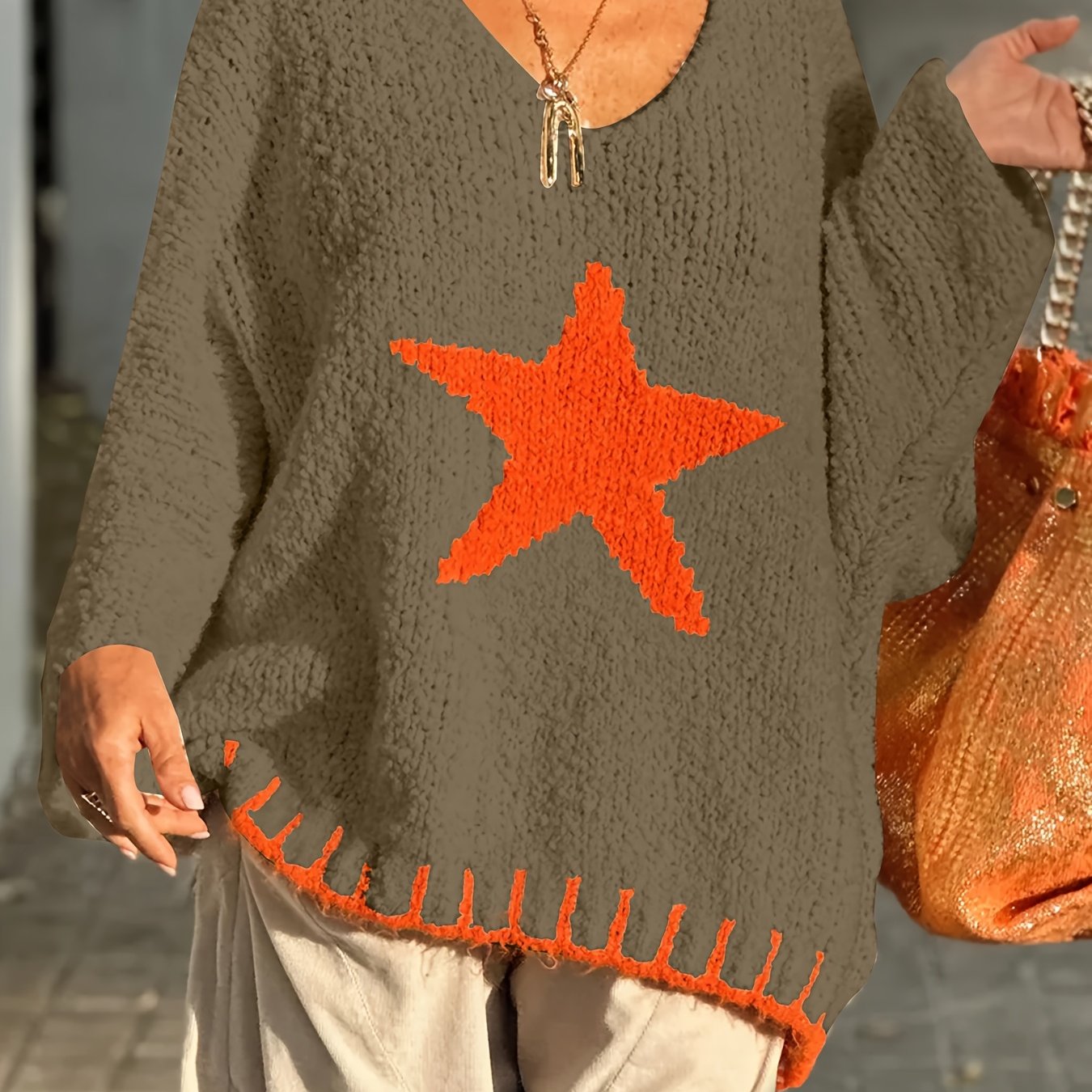 Women's Plus Size Oversized V-Neck Sweater Lightweight Ribbed Pullover
