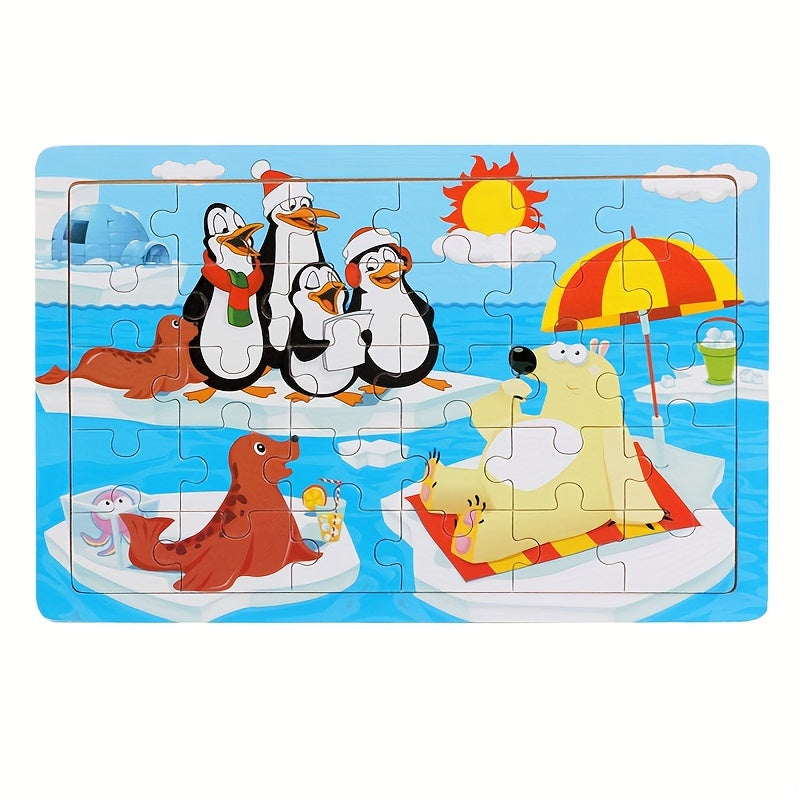 30-Piece Wooden Puzzle for Children Ages 3+ with Animal Dinosaur and Cartoon Designs