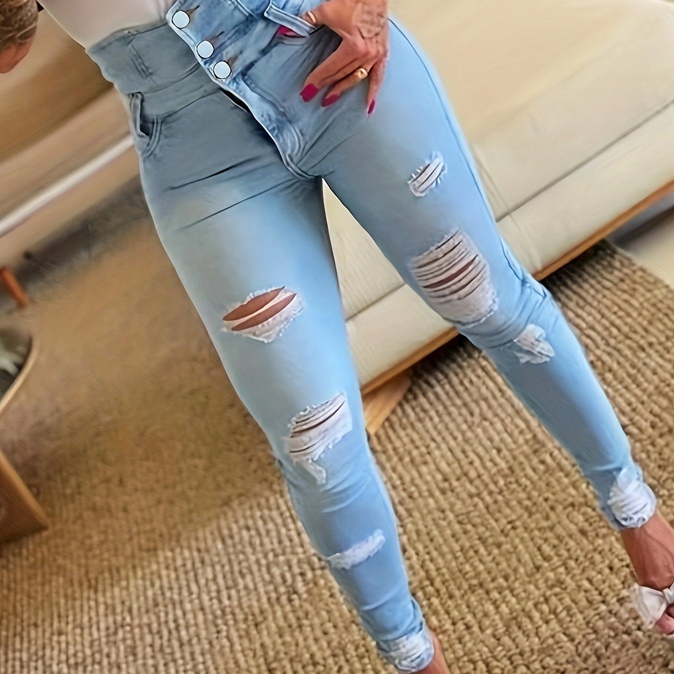 Women's Plus Size Ripped High Rise Skinny Casual Jeans