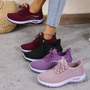 Women's Knitted Running Shoes with Lace-Up, Double-Layer Sole for Walking