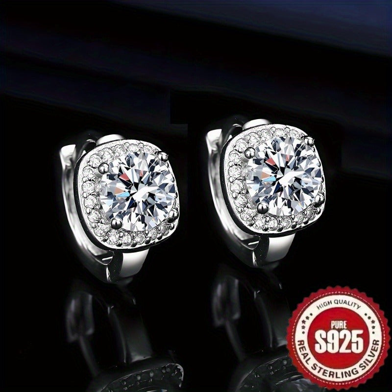 925 Silver Retro Square Earrings with Synthetic Zircon for Daily and Party Wear