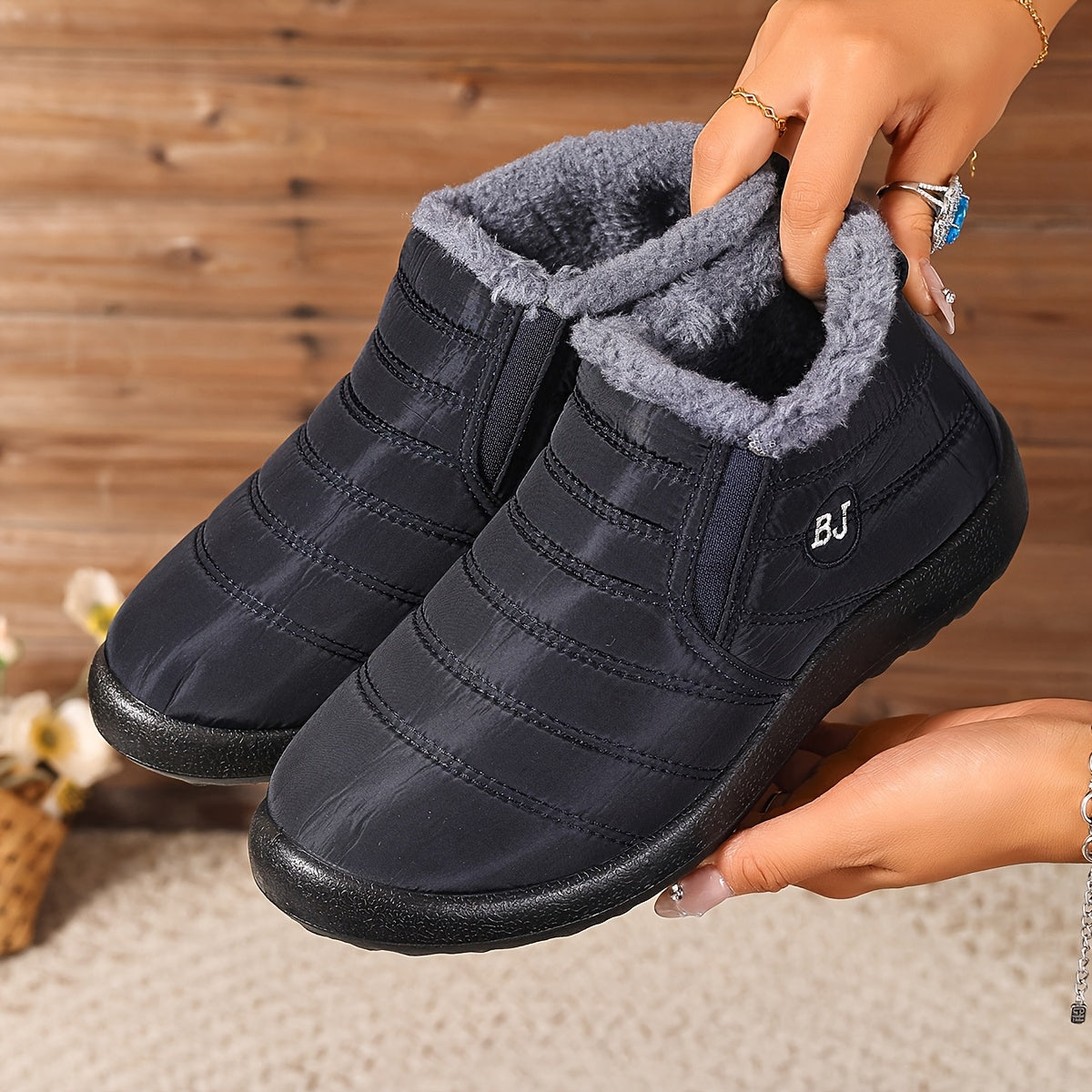 Женские зимние снегоступы с флисовой подкладкой, без шнурков, с противоскользящей подошвой из EVA