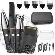 Kit de recortadora de cabello con pantalla LED, maquinilla de afeitar de lámina, recortadora de nariz y barba, carga USB, 1 set
