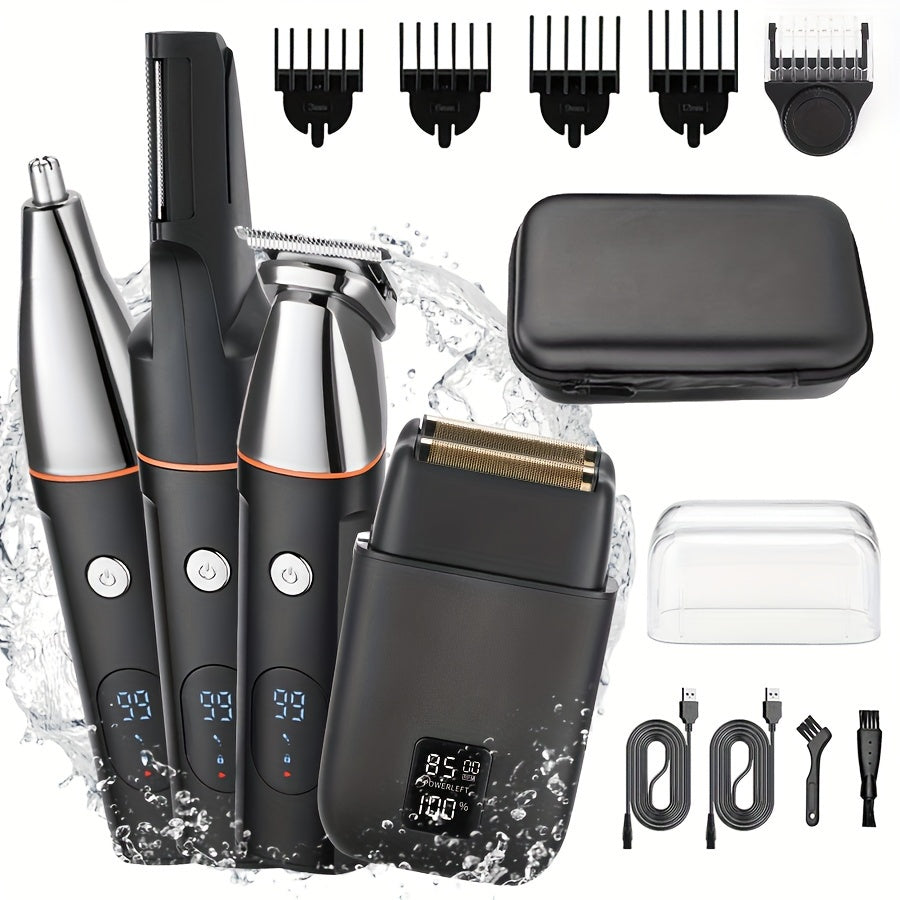 Kit de recortadora de cabello con pantalla LED, maquinilla de afeitar de lámina, recortadora de nariz y barba, carga USB, 1 set