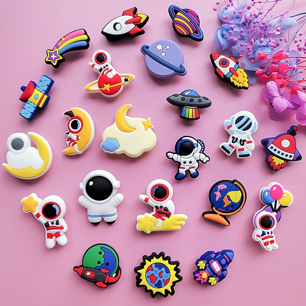 22pcs Space Explorer Shoe Charms PVC Astronaut Planet Rocket Footwear Accessories