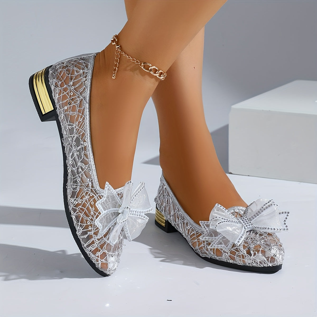 Zapatos slip-on de tela a cuadros para mujer con lazo, comodidad transpirable para todas las estaciones