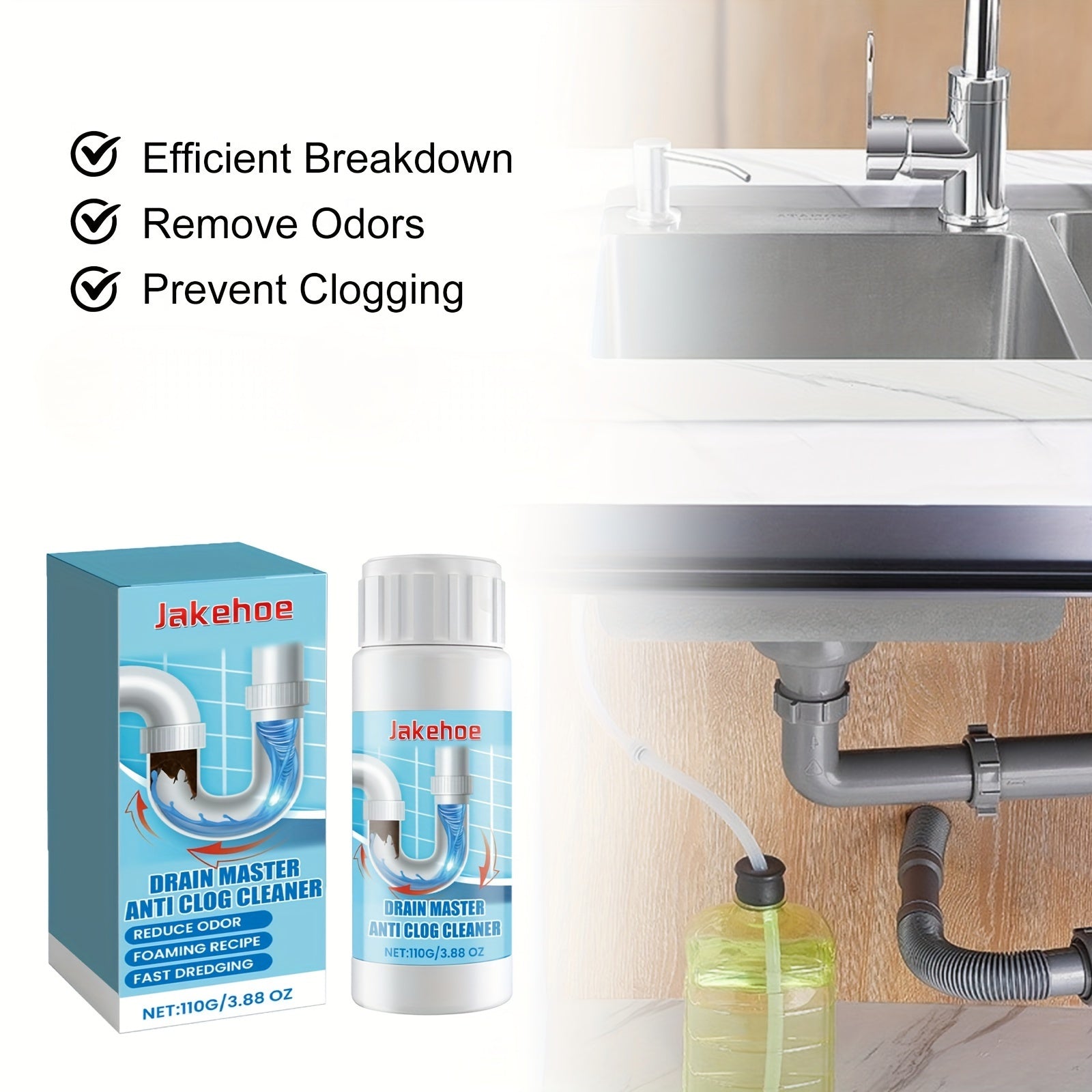 Drain Cleaner 1L Anti-Clog Foaming Pipe Unclogger for Kitchen Sink and Toilet