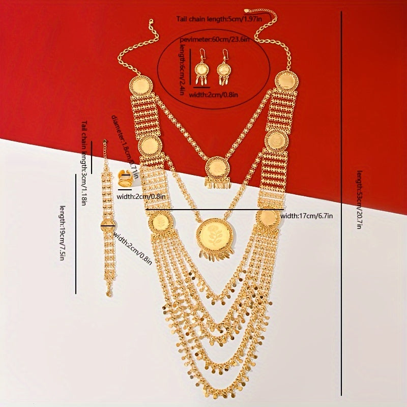 Gold-Plated Copper Jewelry Set for Women Boho-Chic Pendant Necklace and Layered Earrings