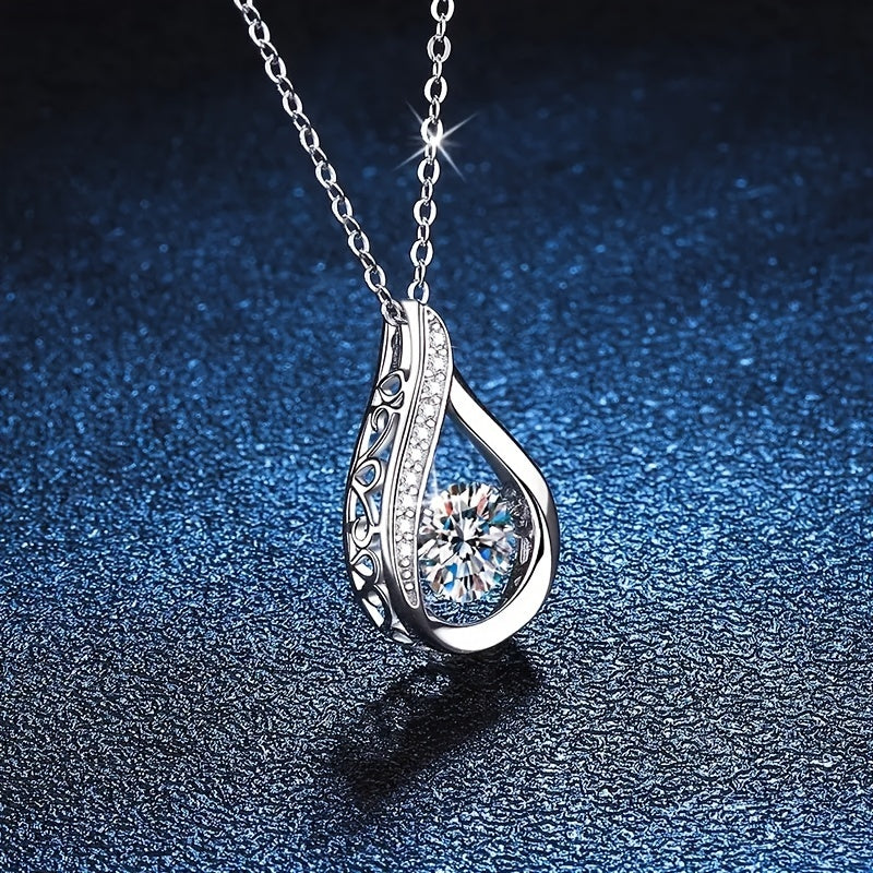 Silver-Plated Copper Necklace with Teardrop Pendant and Cubic Zirconia
