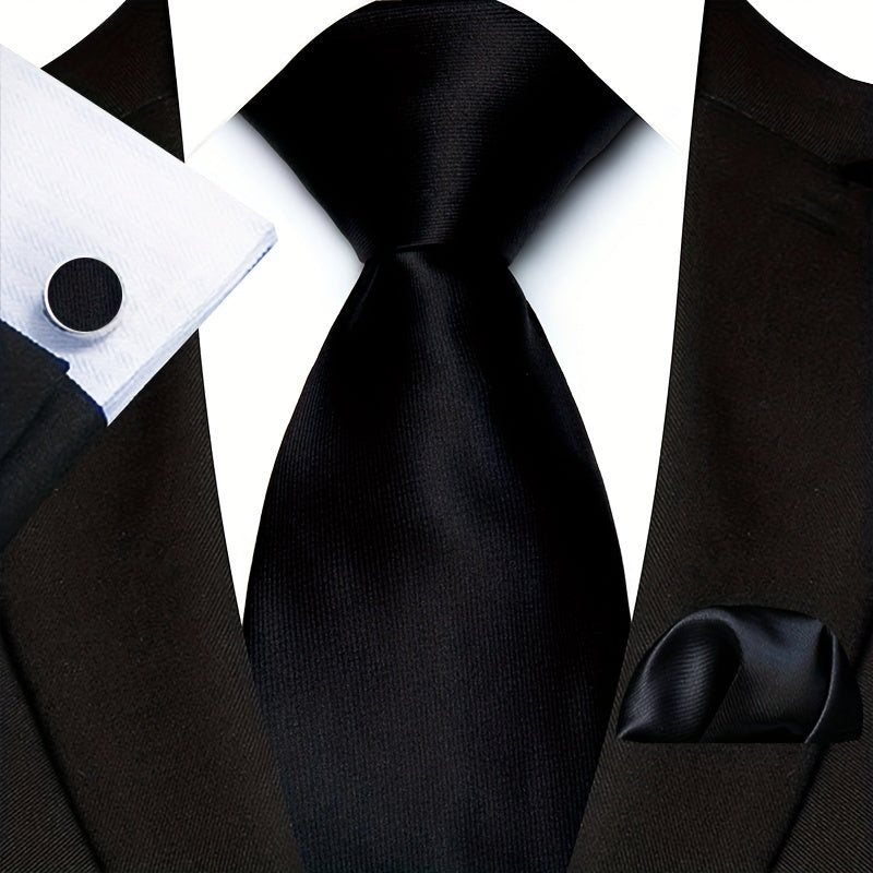 Men's Set of 3 Plain Color Ties with Square Handkerchief and Cufflinks for Gifting