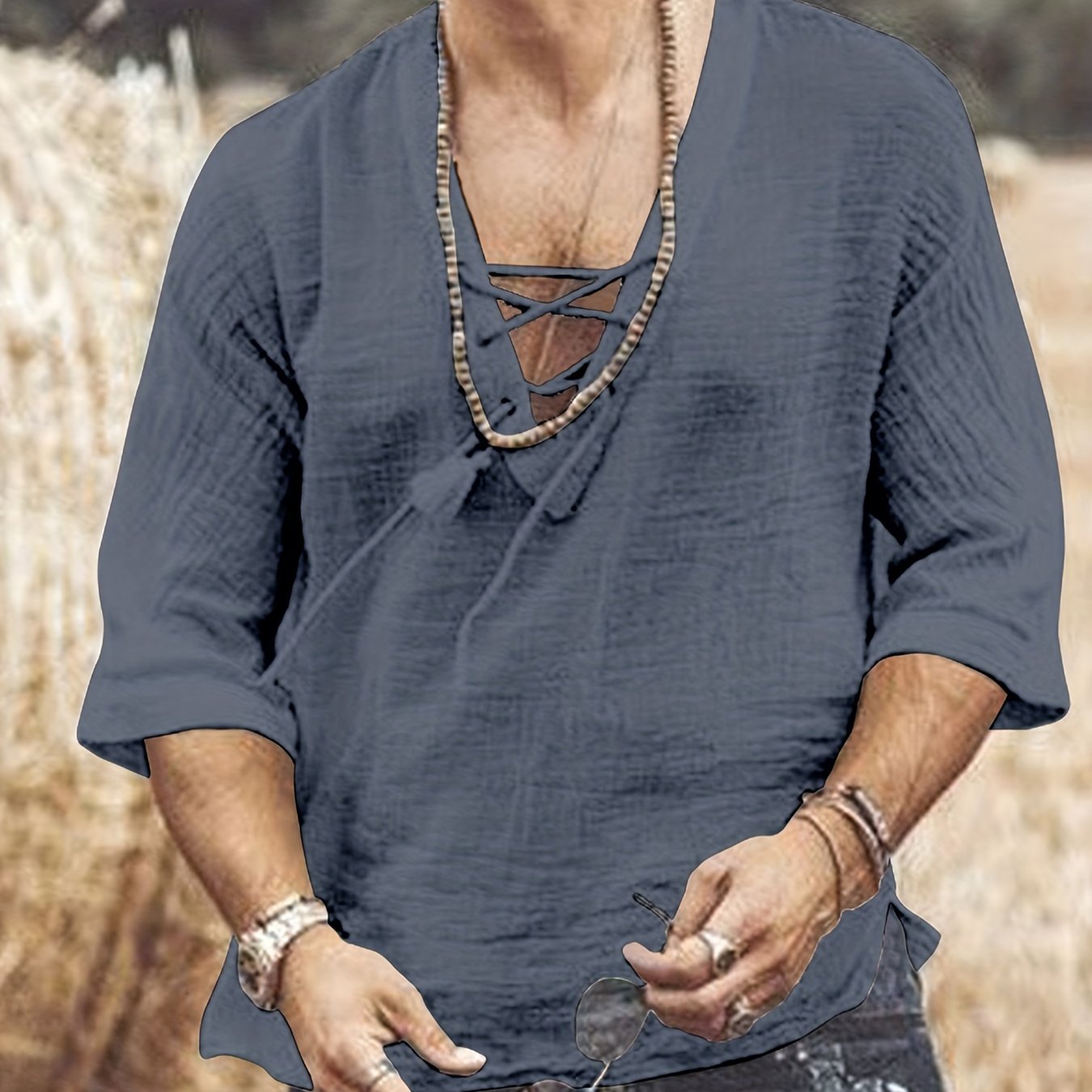 Men's Cotton V-Neck T-Shirt for Summer Casual Beach Wear