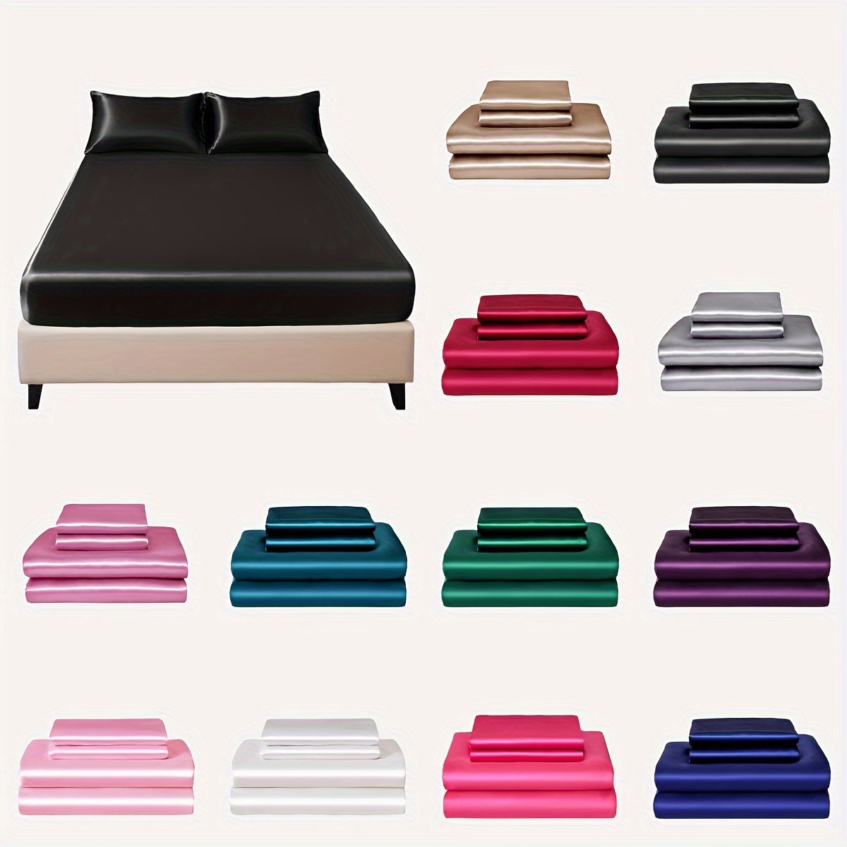 Three-Piece Satin Bed Sheet Set with Pillowcases Soft Polyester for Dorms and Home