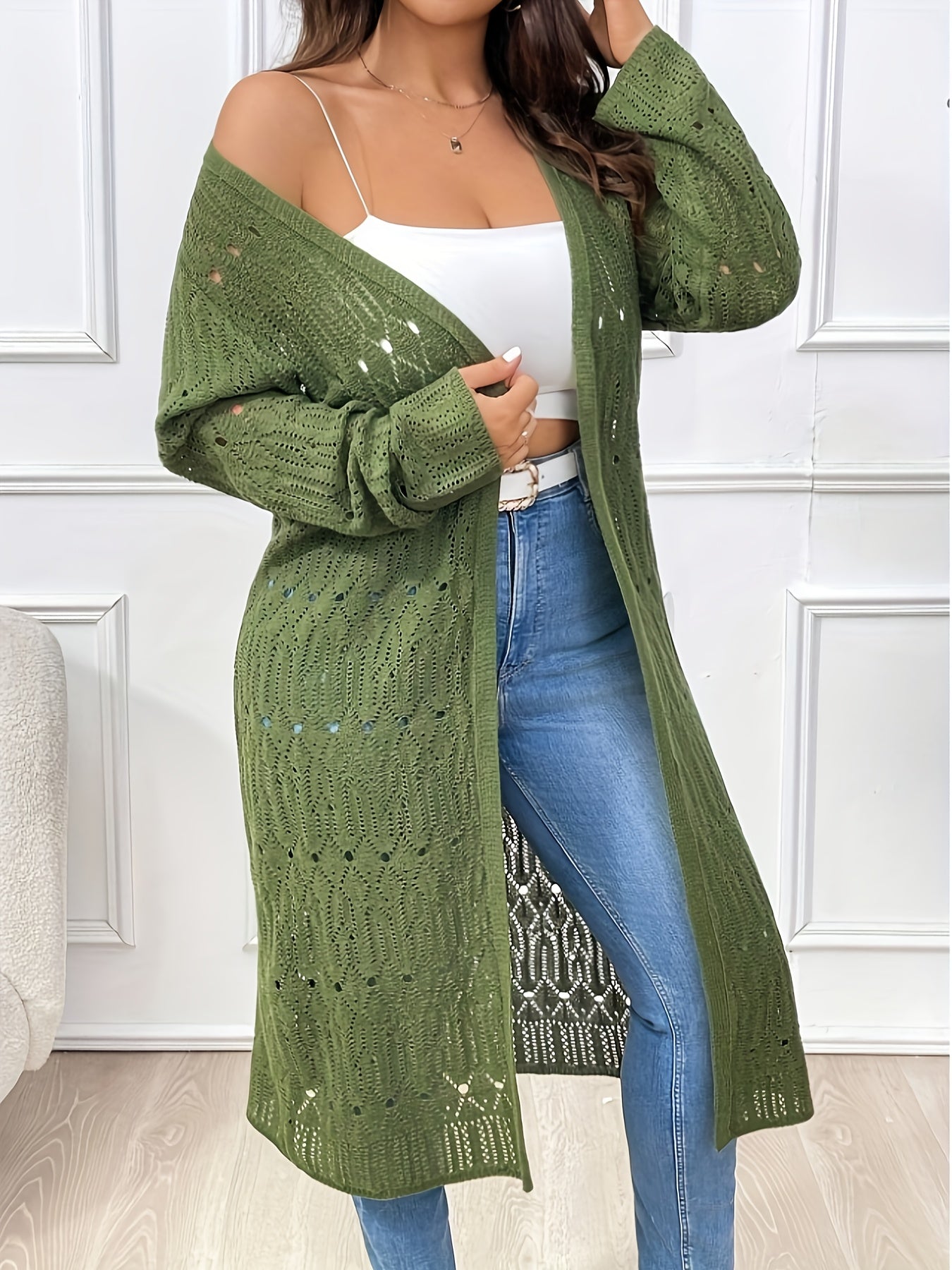 Plus Size Women's Solid Color Long Sleeve Cardigan Beach Cover-Up Oversized
