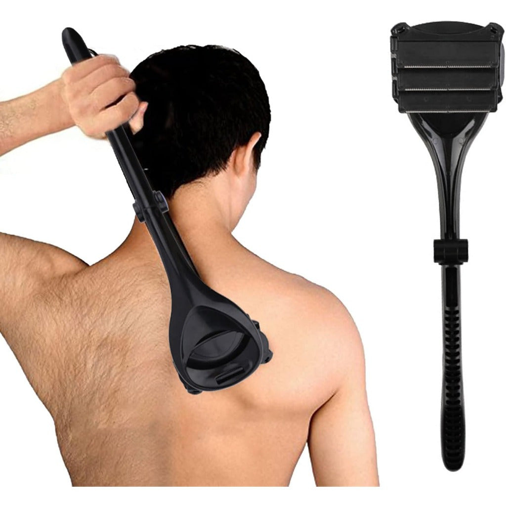 Afeitadora de espalda para hombres, afeitadora corporal plegable con 3 cabezales, impermeable y ergonómica