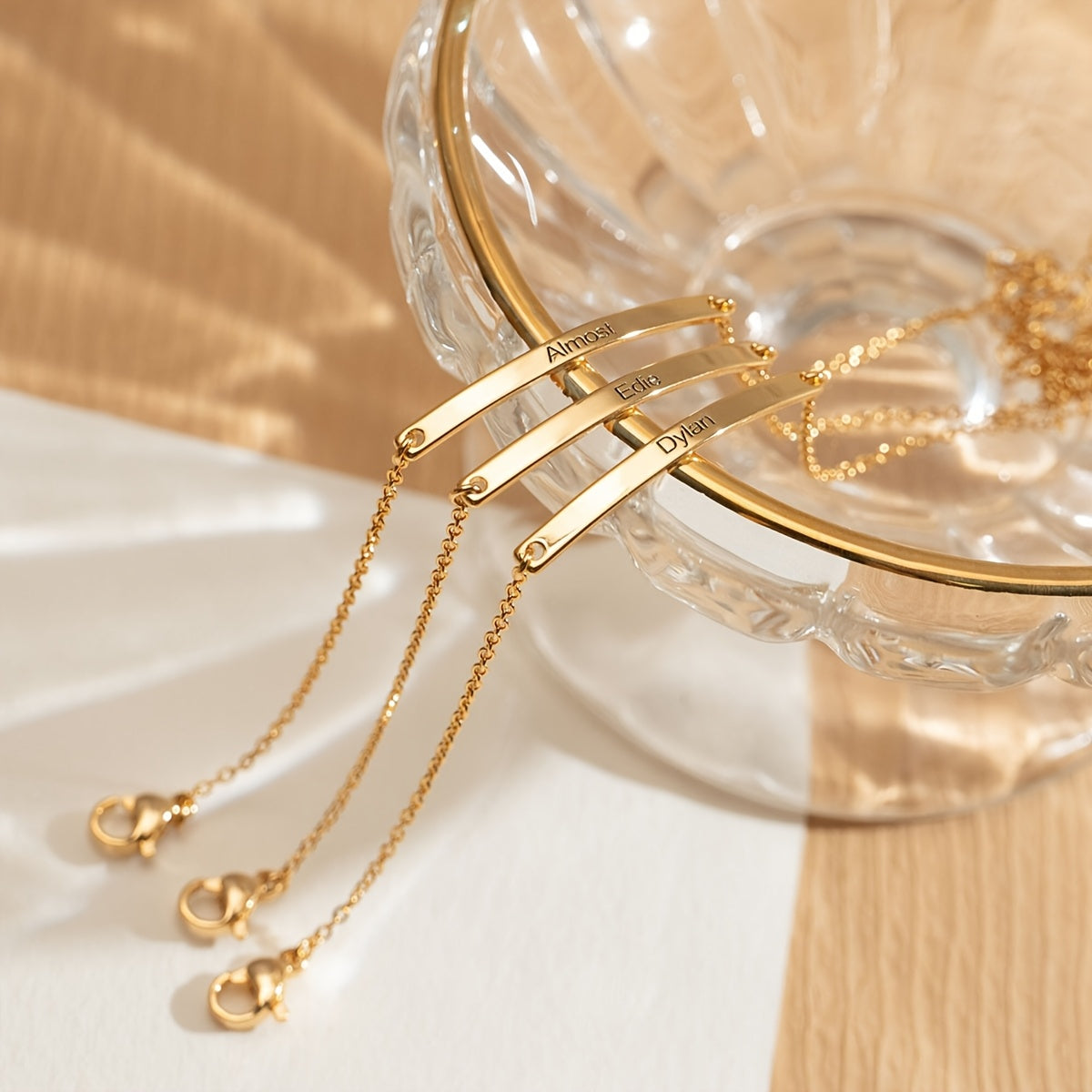 Women’s Stainless Steel Bracelet with 18K Gold Plating Custom Engraved Name for Gift