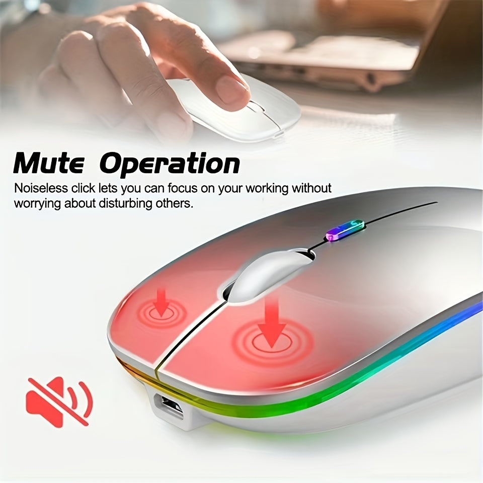Wireless Rechargeable LED Mouse with Dual Mode, Silent, Ergonomic, for Laptop Desktop Tablet