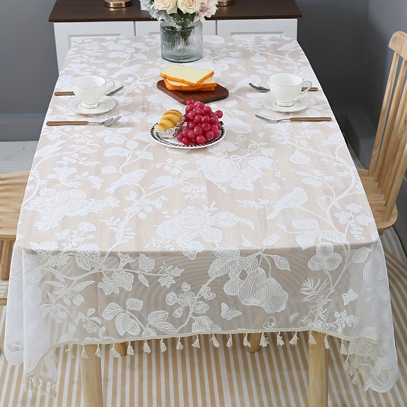 Modernist Lace Embroidered Tablecloth with Tassels for Weddings and Parties