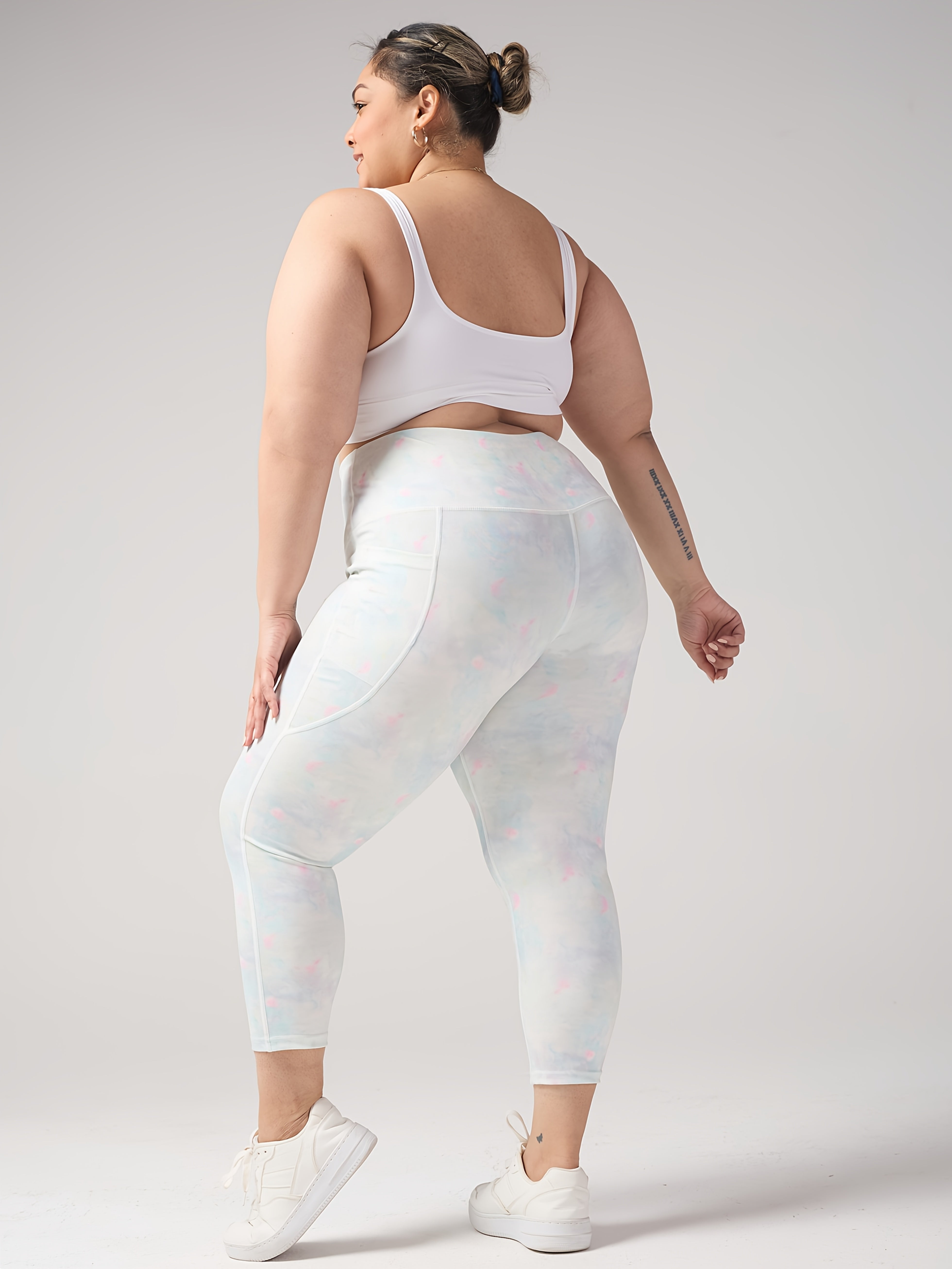 Plus Size Women's Cloud Pattern Capri Pants High-Waisted Tummy Control