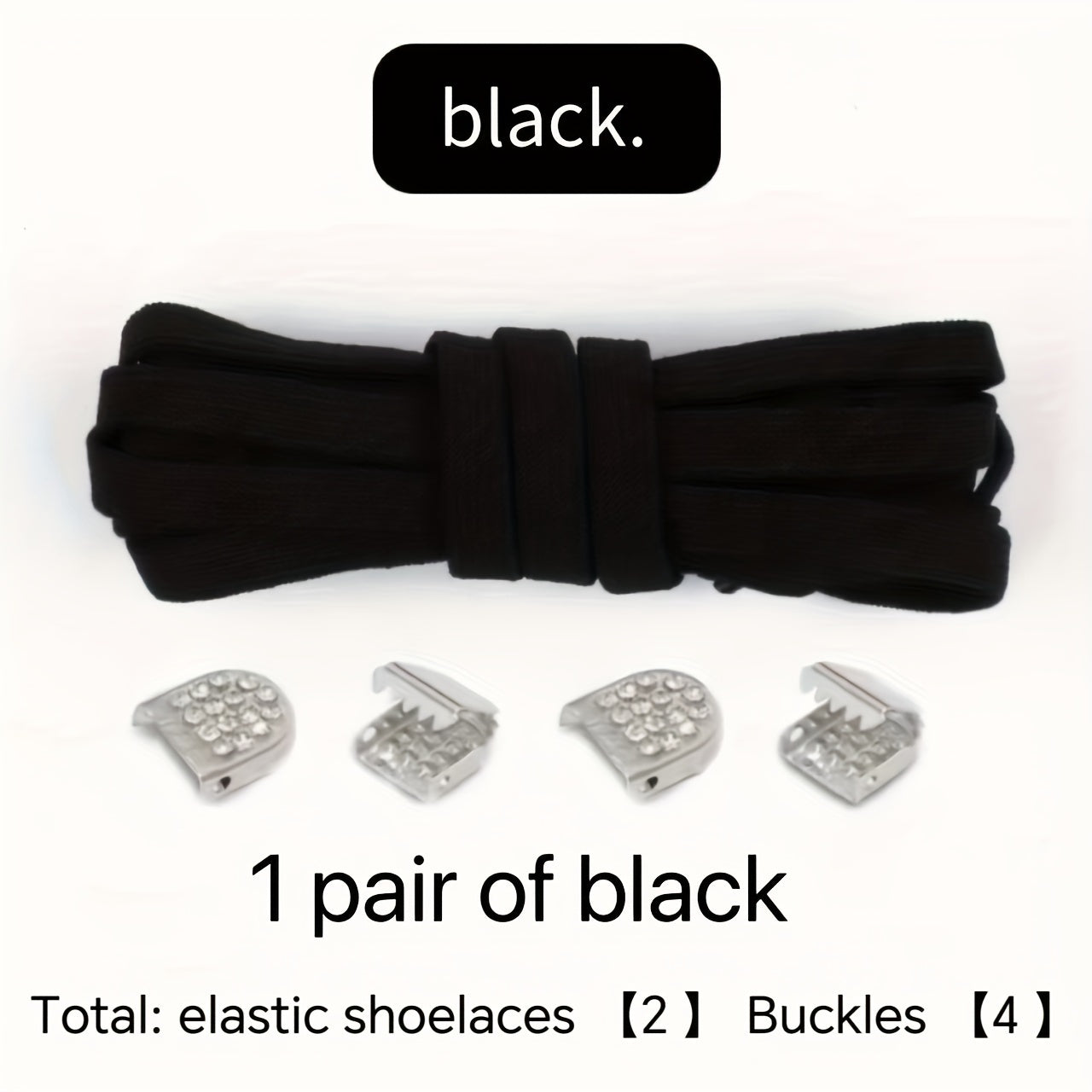 Unisex Elastic No-Tie Shoelaces Black White Flat Design Secure Buckle