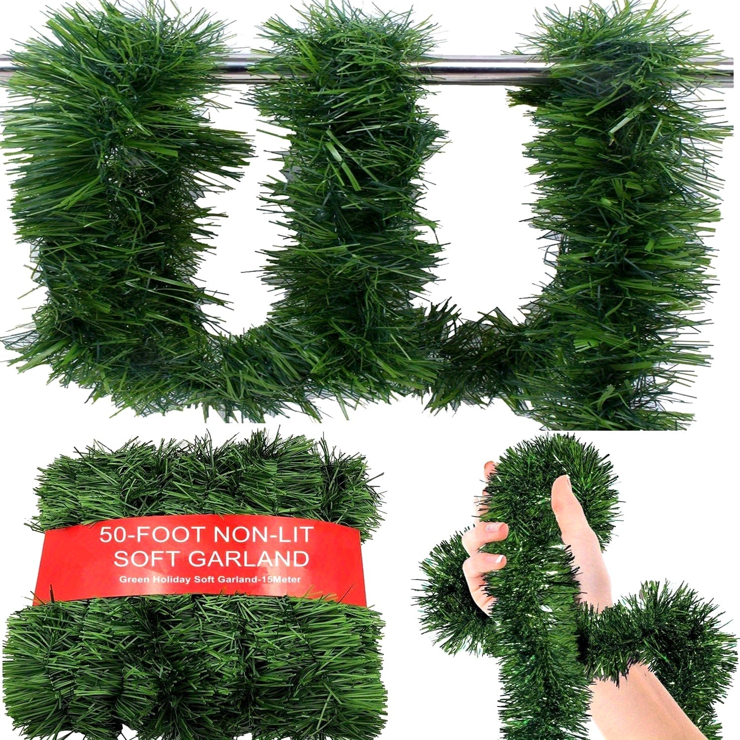 Holiday Garland 50 Feet Long Indoor Outdoor Christmas Decor Soft ABS Plastic Foliage