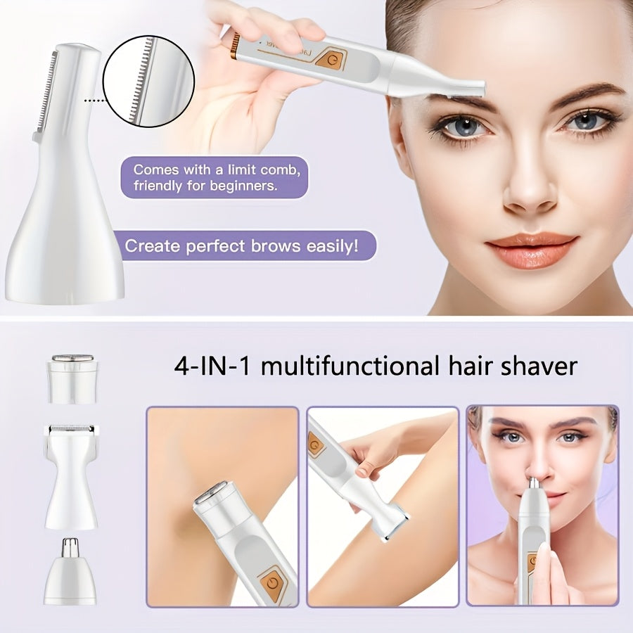 Set de depilación eléctrica 4 en 1, recortadora de bikini, recargable por USB para rostro, cejas, nariz, piernas