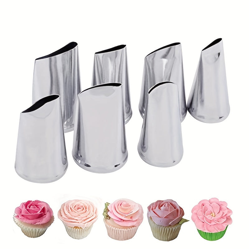 Cake Decorating Set with 7 Metal Piping Tips for Cream and Fondant Designs