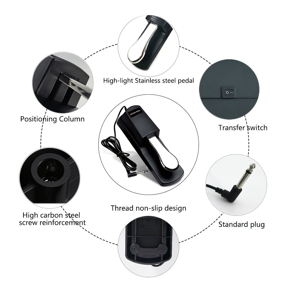 Pedal de amortiguación universal para pianos electrónicos, sintetizadores MIDI, baterías electrónicas, pedal de interruptor de metal