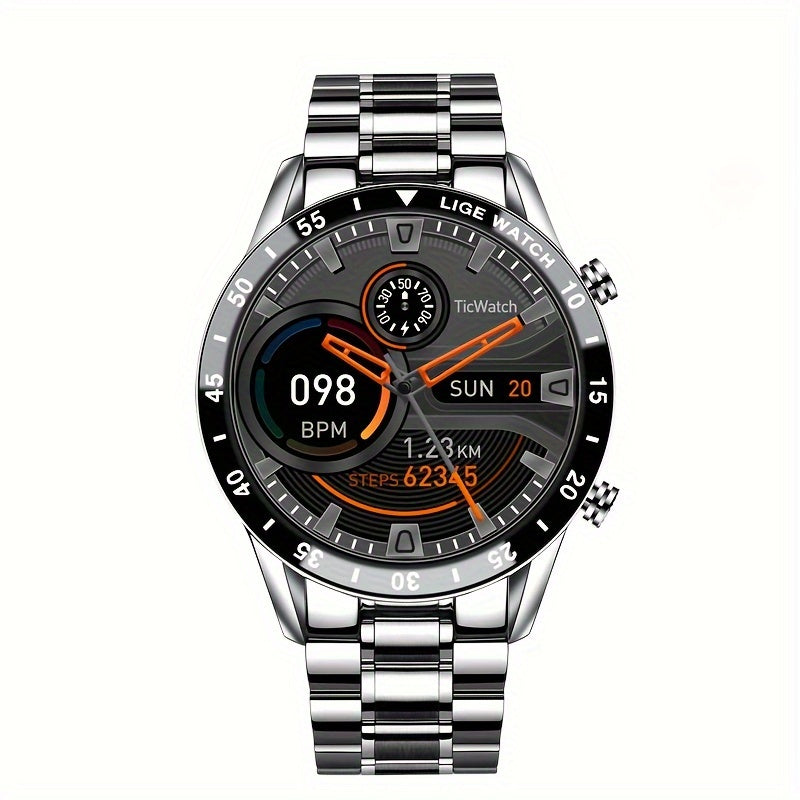 Men's Touch Screen Steel Band Waterproof Fitness Smartwatch for Sports and Activity