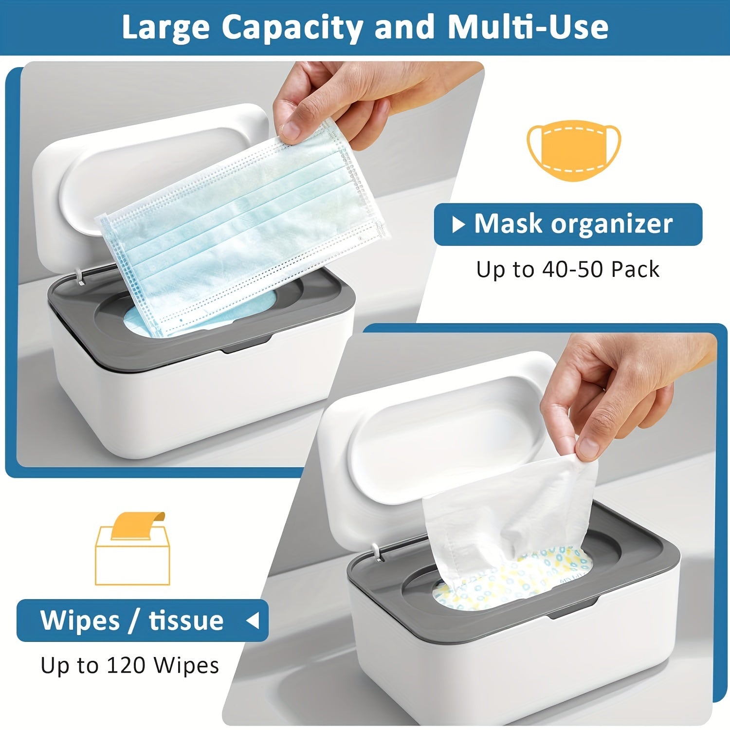 Adult Wipe Dispenser Refillable Container with One-Hand Operation Non-Slip Design