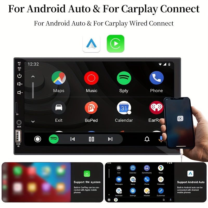Single DIN Car Multimedia Player 7-Inch HD Touch Screen Support Wired CarPlay AndroidAuto MirrorLink Navigation Music