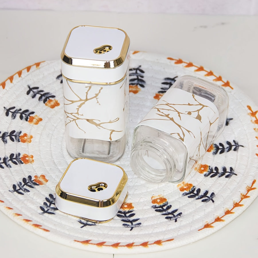 Glass Oil and Vinegar Dispenser Set with Salt and Pepper Shakers and Marble Stand
