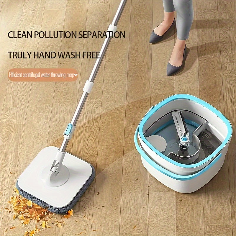 360° Rotating Square Mop and Bucket Set with 2 Replacement Heads for Wet and Dry Floor Cleaning