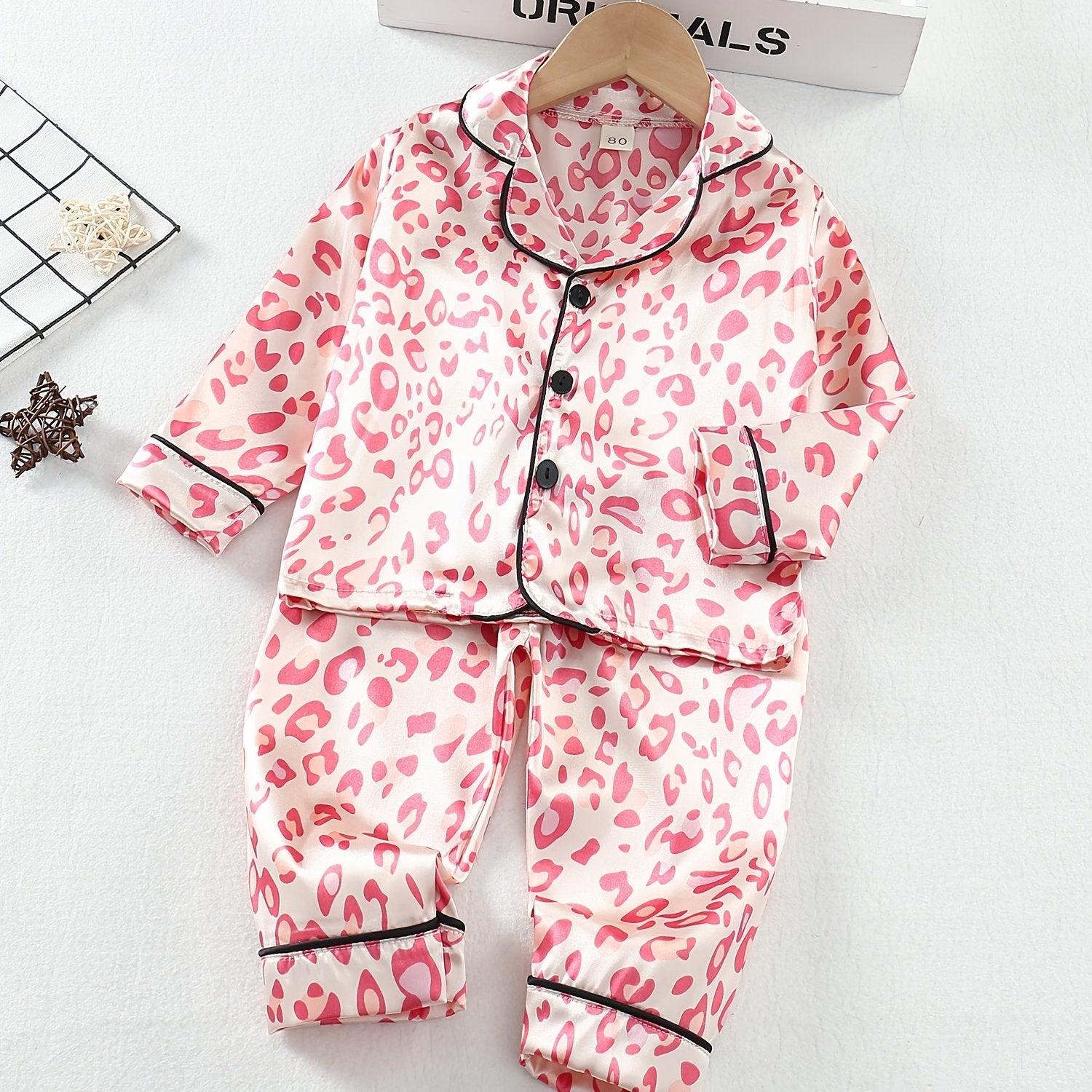 Children's Long Sleeve Leopard Print Pajama Set for Kids 12 and Under