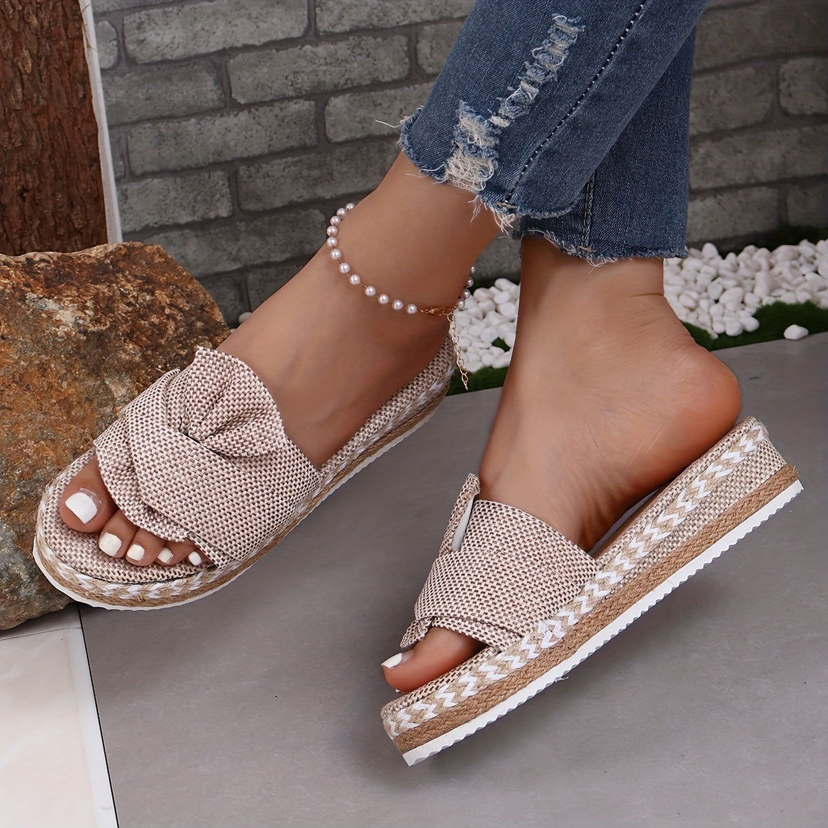 Women's Bowknot Platform Slides Casual Open Toe Espadrille Sandals