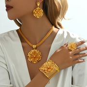 Gold Bridal Jewelry Set with Flowers Bracelets Rings Earrings Necklaces for Weddings