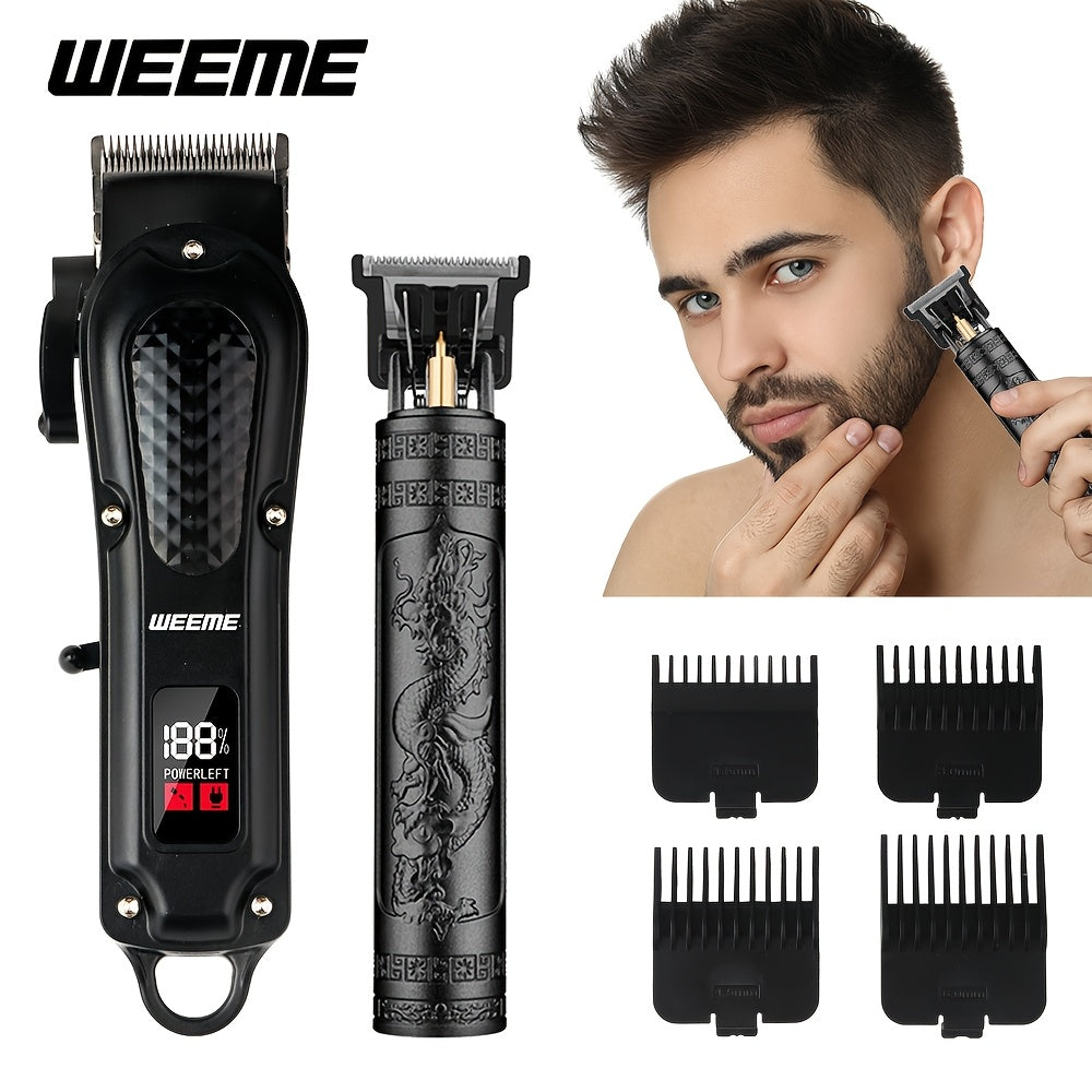 Kit de corte de cabello para hombres, recortadora de cabello con carga USB, con pantalla LCD, recortadora, afeitadora y recortadora en forma de T