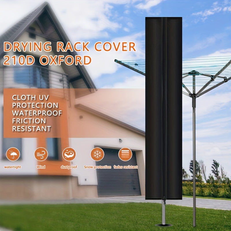 Outdoor Clothes Drying Rack Cover Waterproof Oxford Fabric Windproof Adjustable Drawstring Zipper Black