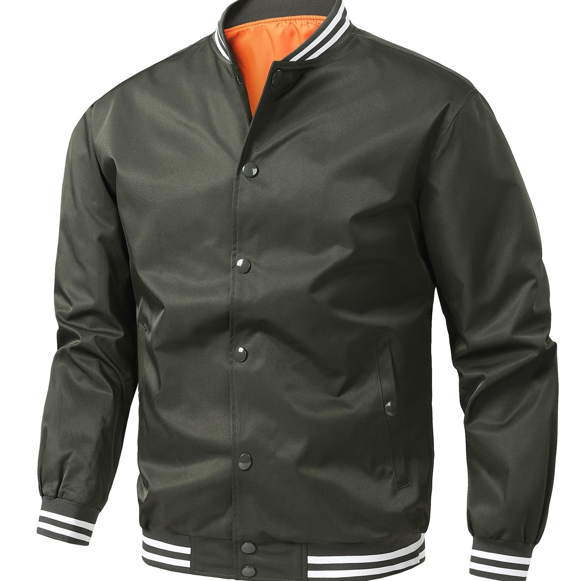 Men's Plus Size Varsity Jacket Lightweight Polyester Preppy Baseball Collar Pockets